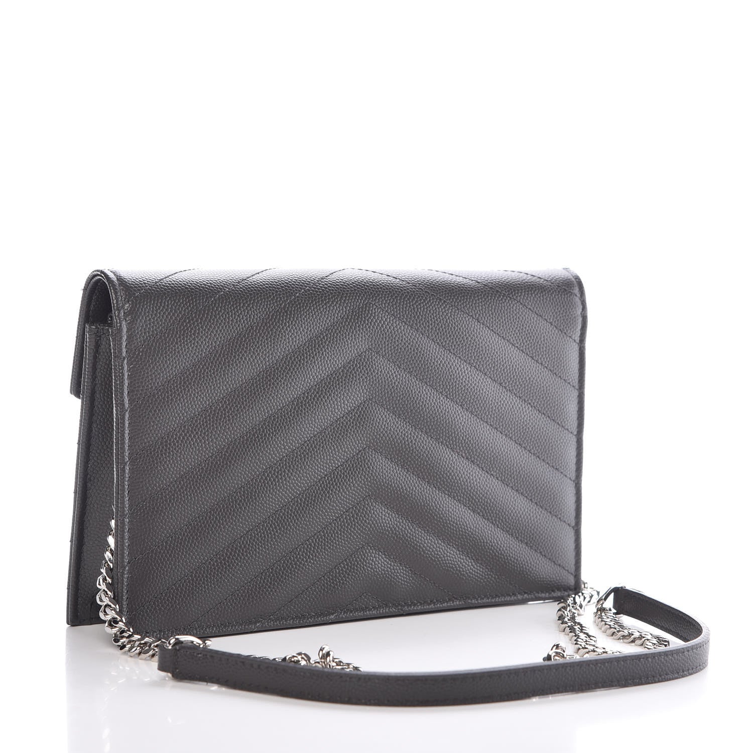 Saint Laurent Grain De Poudre Matelasse Chevron Monogram Envelope Chain Wallet Coal 3 of 11