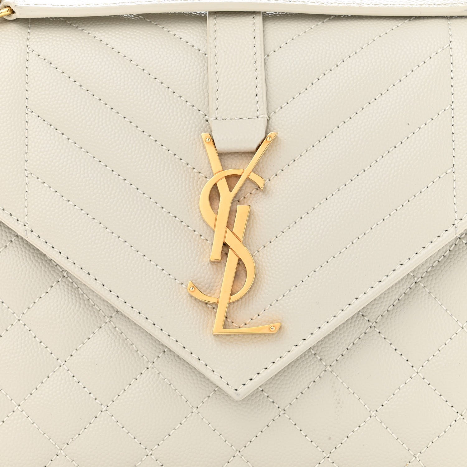Saint Laurent Grain De Poudre Textured Mixed Matelasse Medium Triquilt Monogram Satchel White 7 of 12