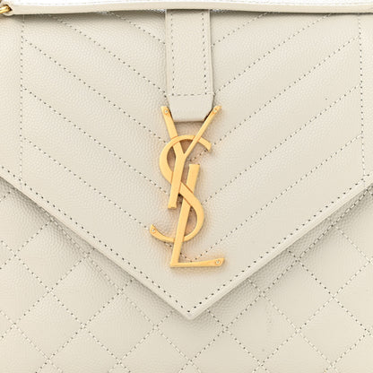 Saint Laurent Grain De Poudre Textured Mixed Matelasse Medium Triquilt Monogram Satchel White 7 of 12