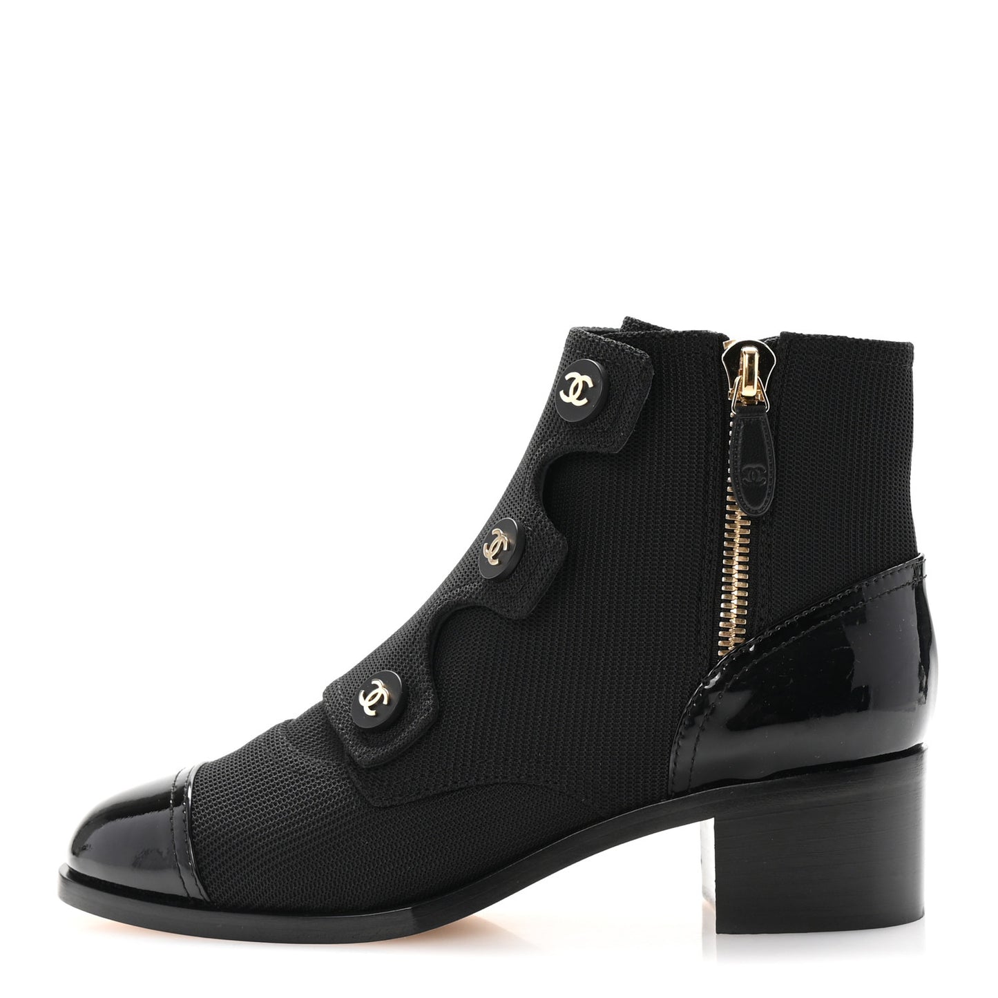 Knit Patent Calfskin Cap Toe Short Boots 38 Black