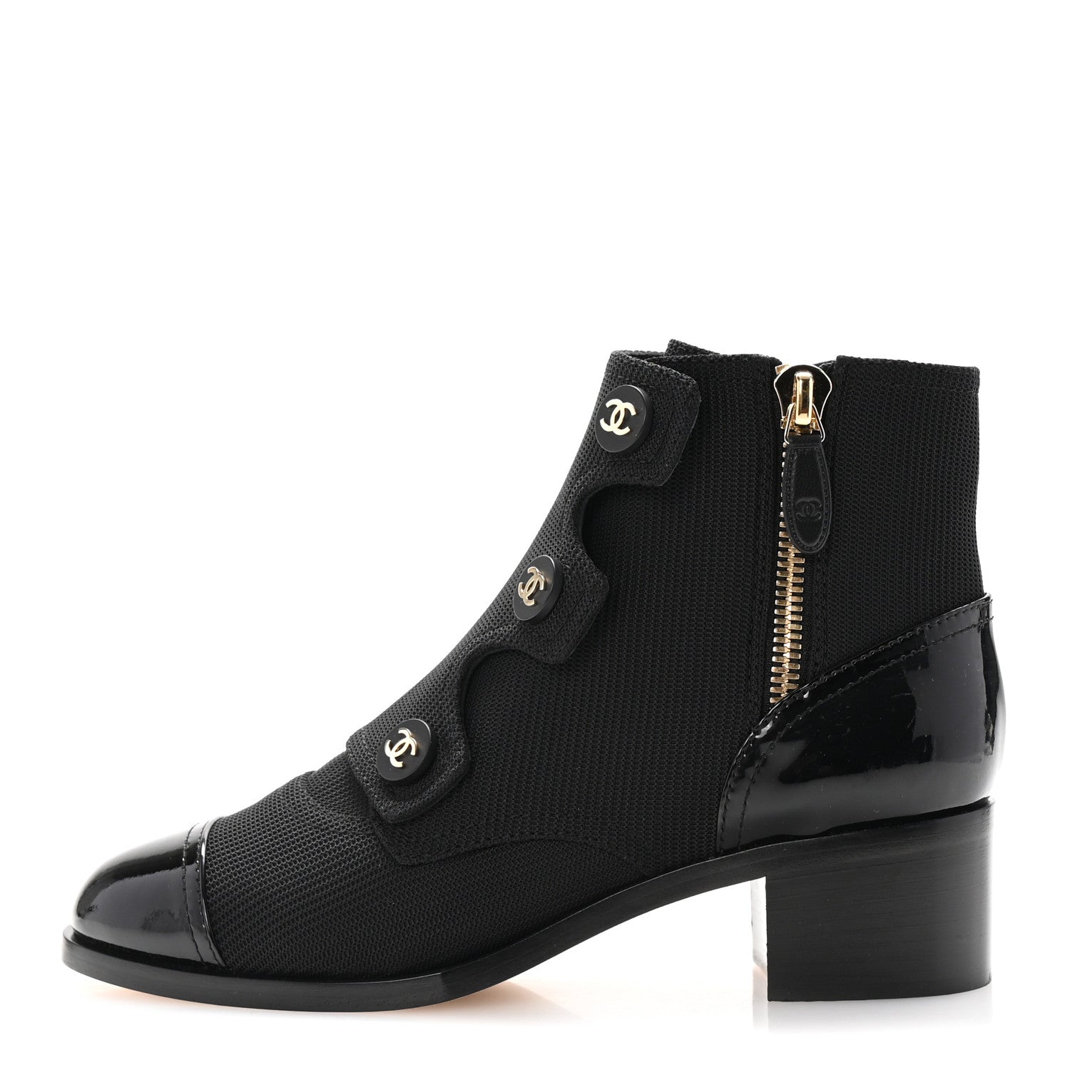 Chanel Knit Patent Calfskin Cap Toe Short Boots 38 Black 1 of 9