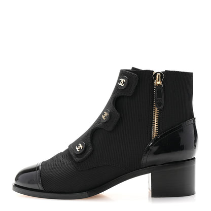 Chanel Knit Patent Calfskin Cap Toe Short Boots 38 Black 1 of 9
