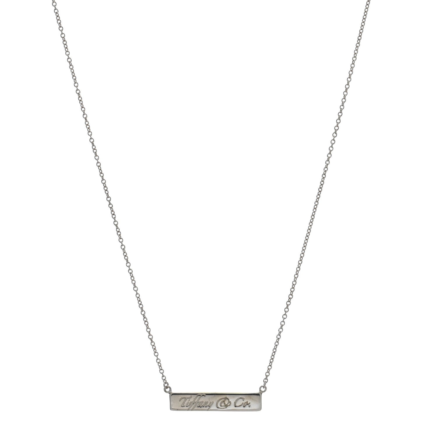 Tiffany Sterling Silver Logo Bar Pendant Necklace 1 of 4