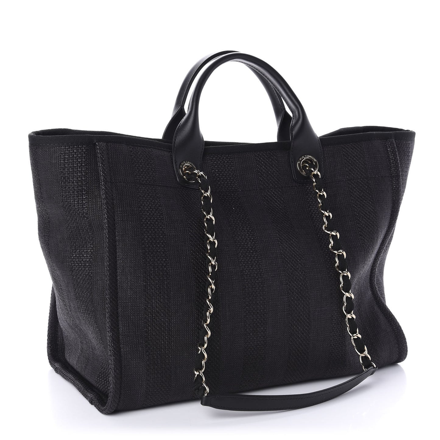 Mixed Fibers Calfskin Striped Medium Deauville Tote Black