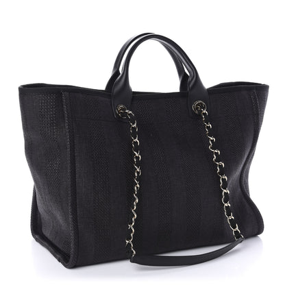 Chanel Mixed Fibers Calfskin Striped Medium Deauville Tote Black 3 of 10