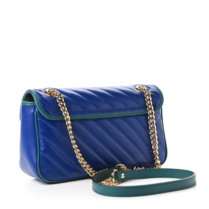 Gucci Azalea Calfskin Enamel Matelasse Diagonal Small Torchon GG Marmont Shoulder Bag Imperial Blue Pavone 3 of 10