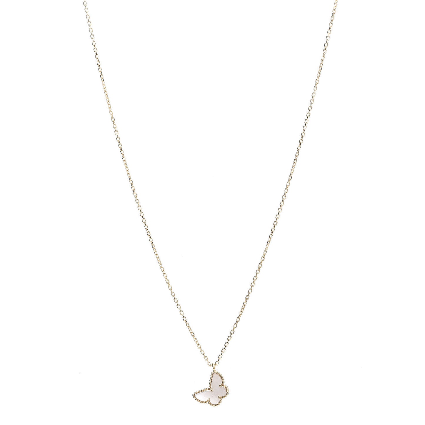 18K Yellow Gold Mother of Pearl Sweet Alhambra Butterfly Pendant Necklace