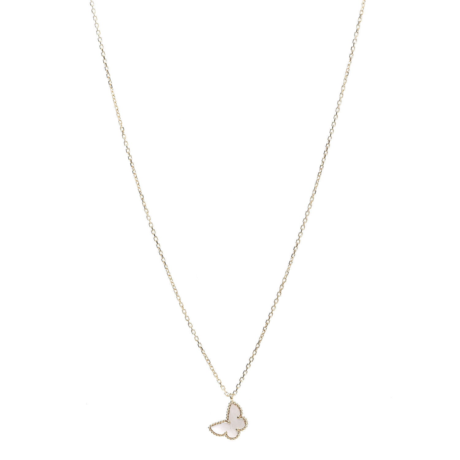 Van Cleef & Arpels 18K Yellow Gold Mother of Pearl Sweet Alhambra Butterfly Pendant Necklace 1 of 7