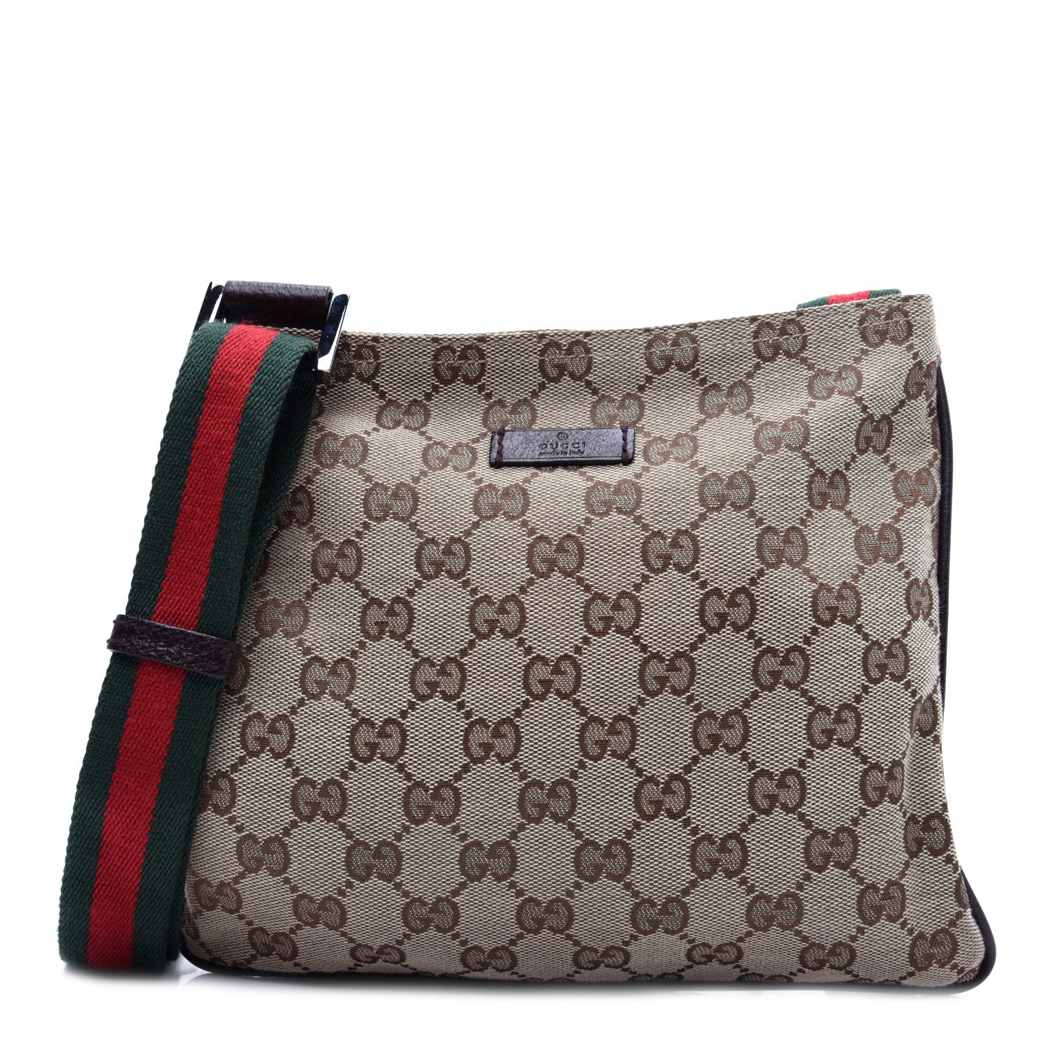 Gucci Monogram Web Small Flat Messenger Bag Brown 1 of 10