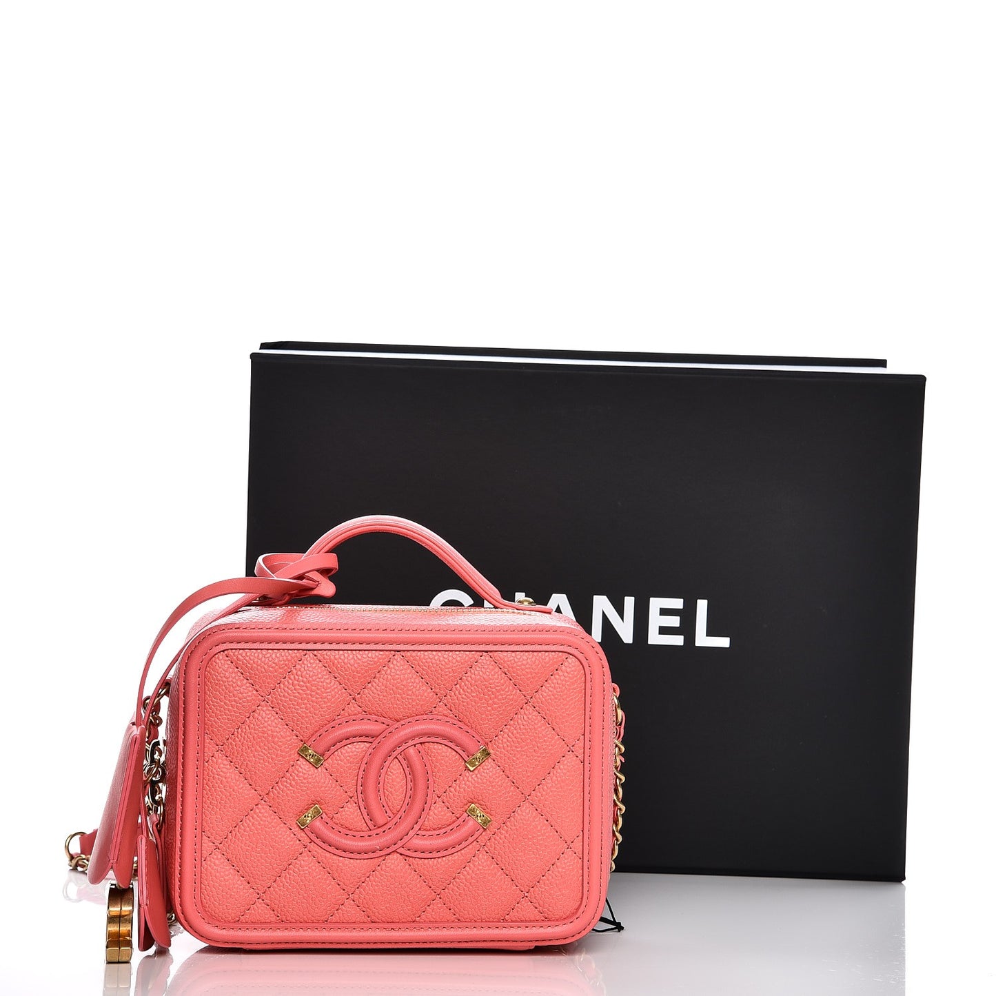 Caviar Quilted Small CC Filigree Vanity Case Coral
