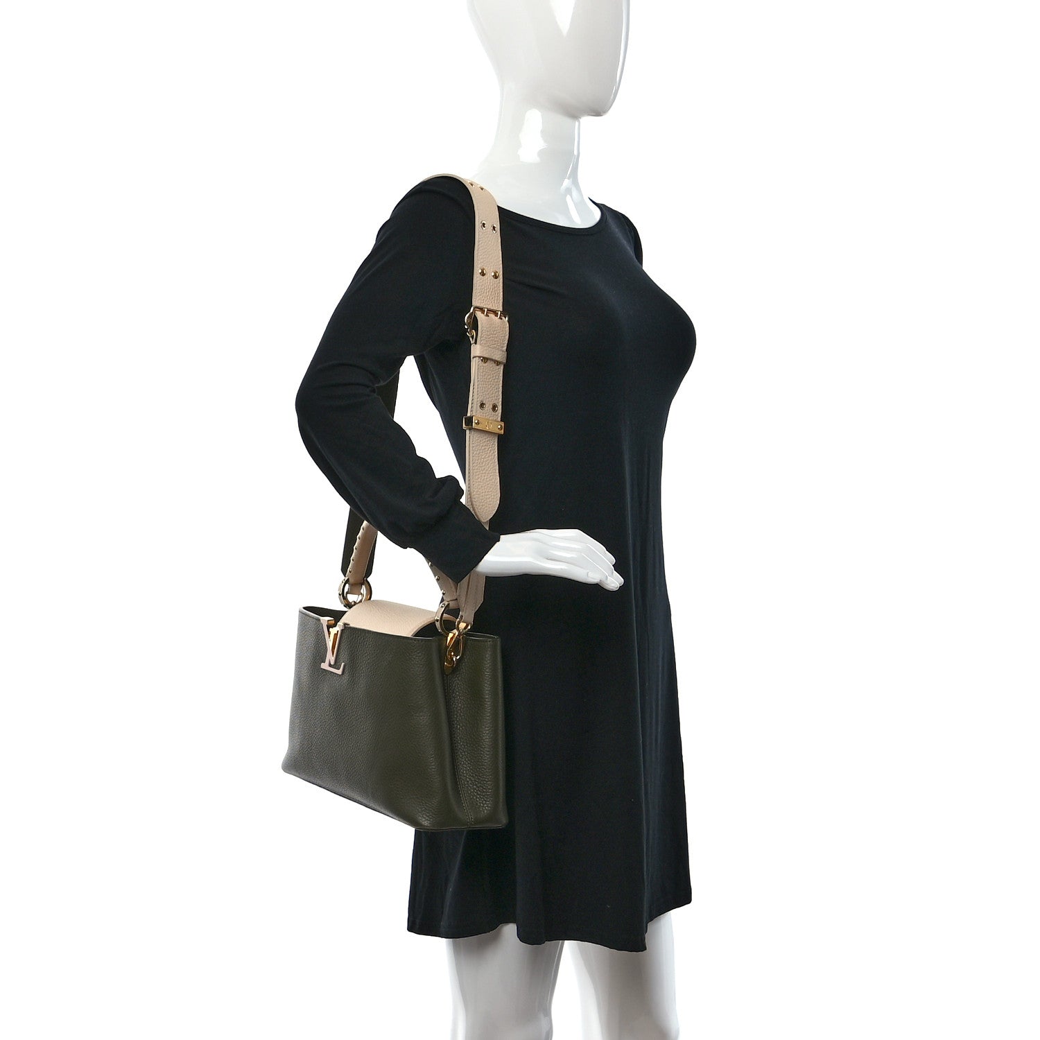 Louis Vuitton Taurillon Capucines MM Smokey Brown Green Creme Pink 2 of 8