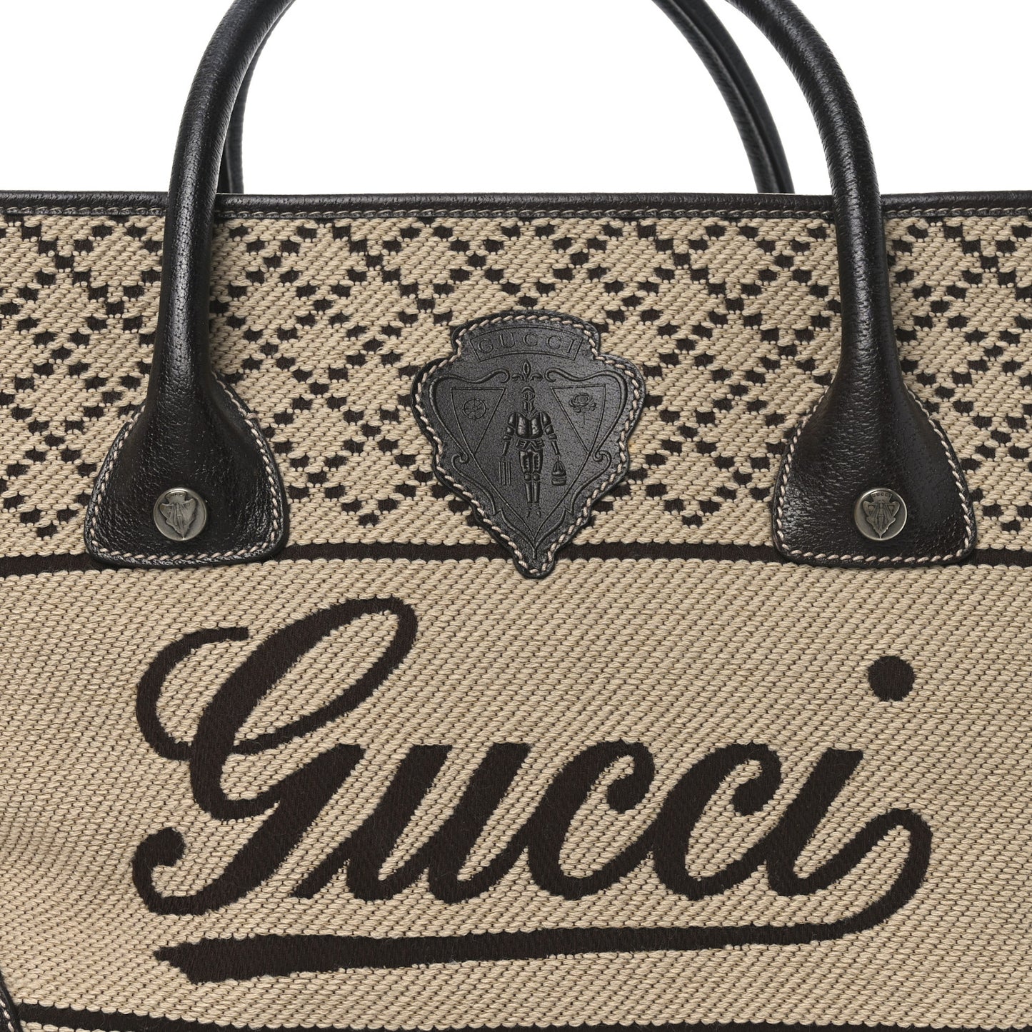Wool Crest Embossed Tote Beige Dark Brown