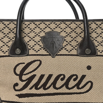 Gucci Wool Crest Embossed Tote Beige Dark Brown 8 of 10