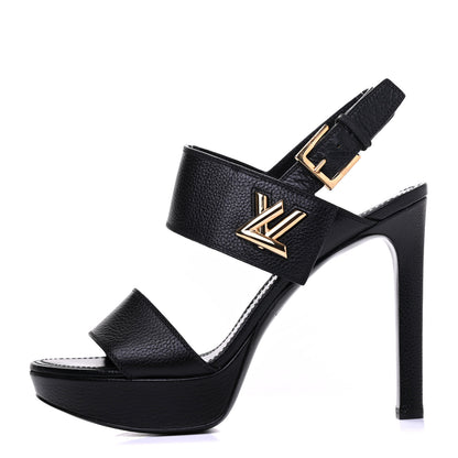 Louis Vuitton Grained Calfskin Horizon Platform Sandals 39 Black 1 of 13