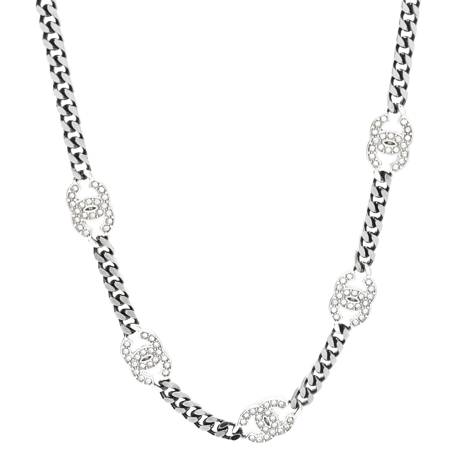 Chanel Ruthenium Crystal Chain CC Choker Silver 1 of 4