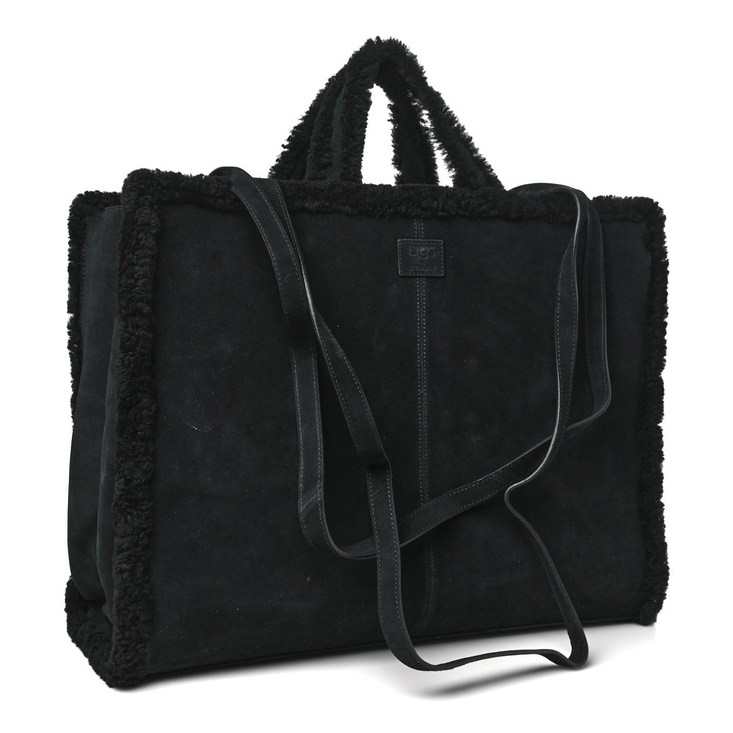 X UGG Suede Shearling Large Shopping Bag Black