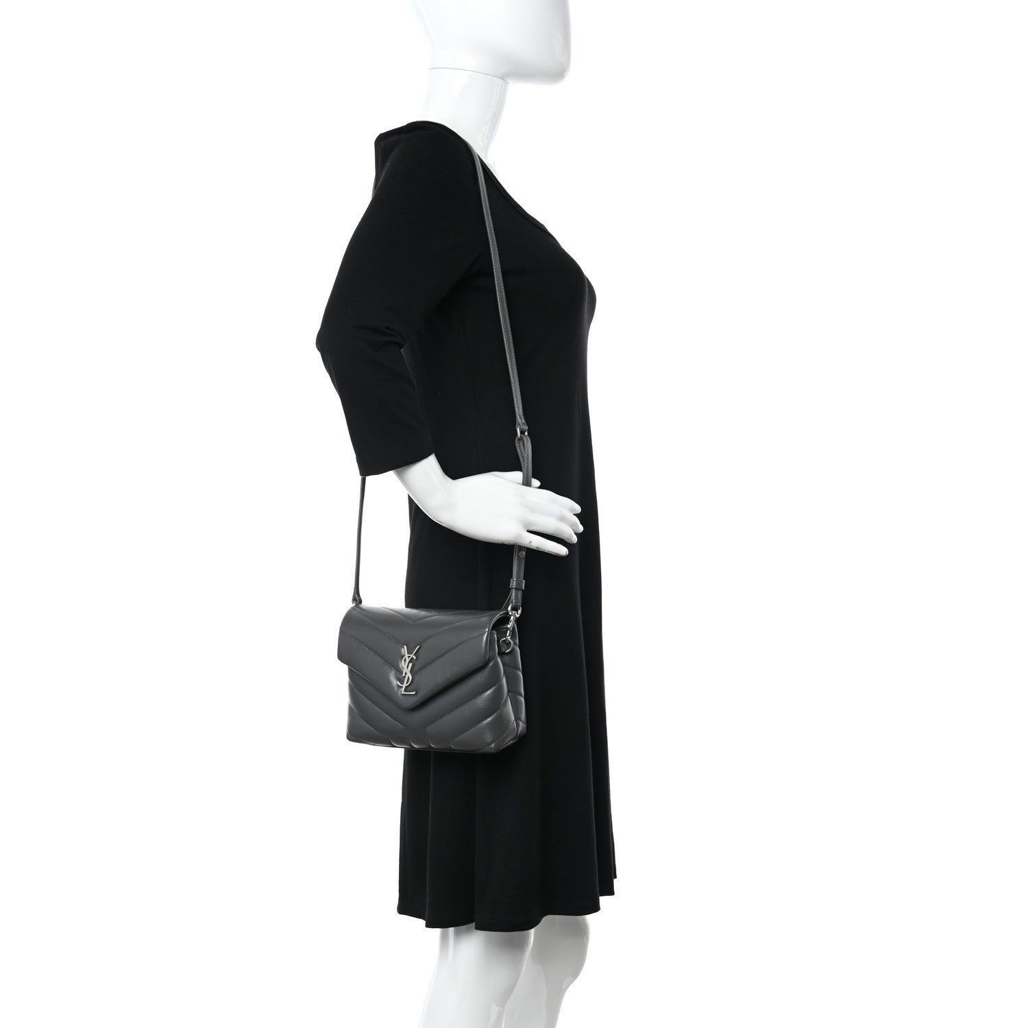 Saint Laurent Calfskin Y Quilted Monogram Toy Loulou Crossbody Bag Storm 2 of 10