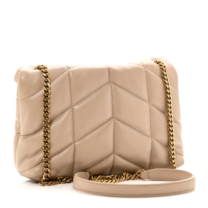 Saint Laurent Lambskin Quilted Toy Loulou Puffer Monogram Chain Satchel Dark Beige 2 of 12