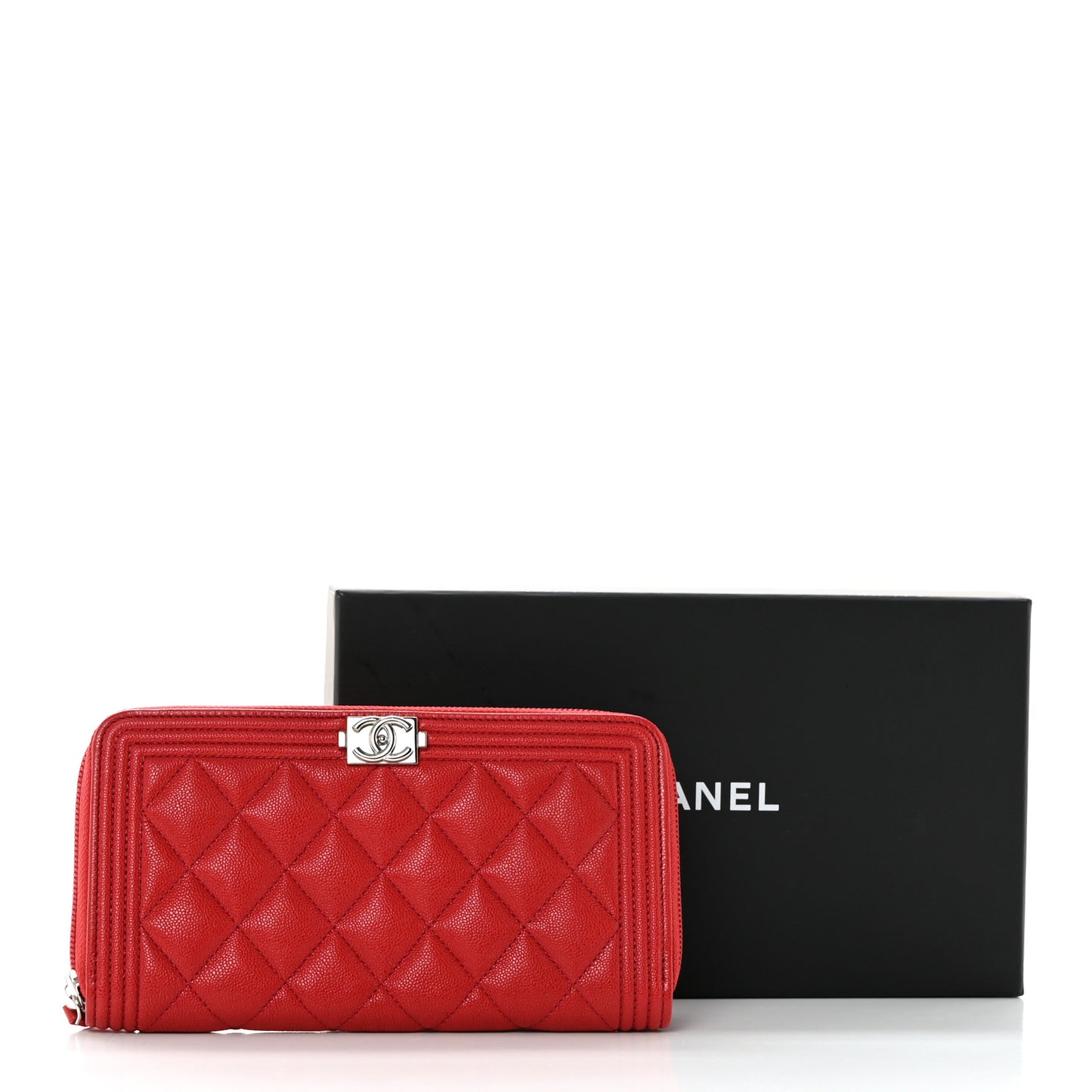 Caviar Quilted Long Boy Zip Around Wallet Red