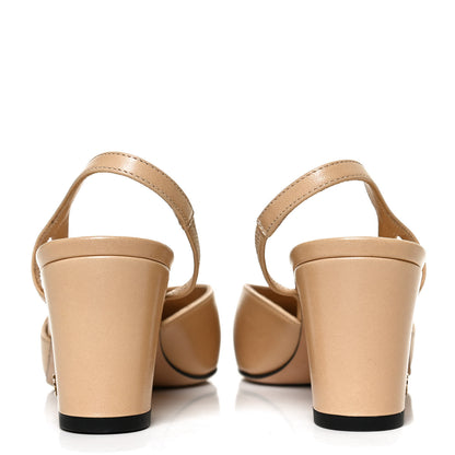 Chanel Goatskin Grosgrain Cap Toe CC Slingback Pumps 36 Beige Black 6 of 11