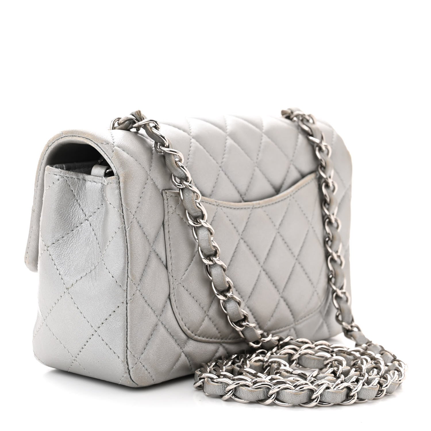 Chanel Metallic Lambskin Quilted Mini Rectangular Flap Silver 3 of 16