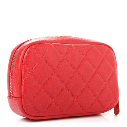 Chanel Caviar Quilted Small Curvy Pouch Cosmetic Case Dark Red 3 of 7