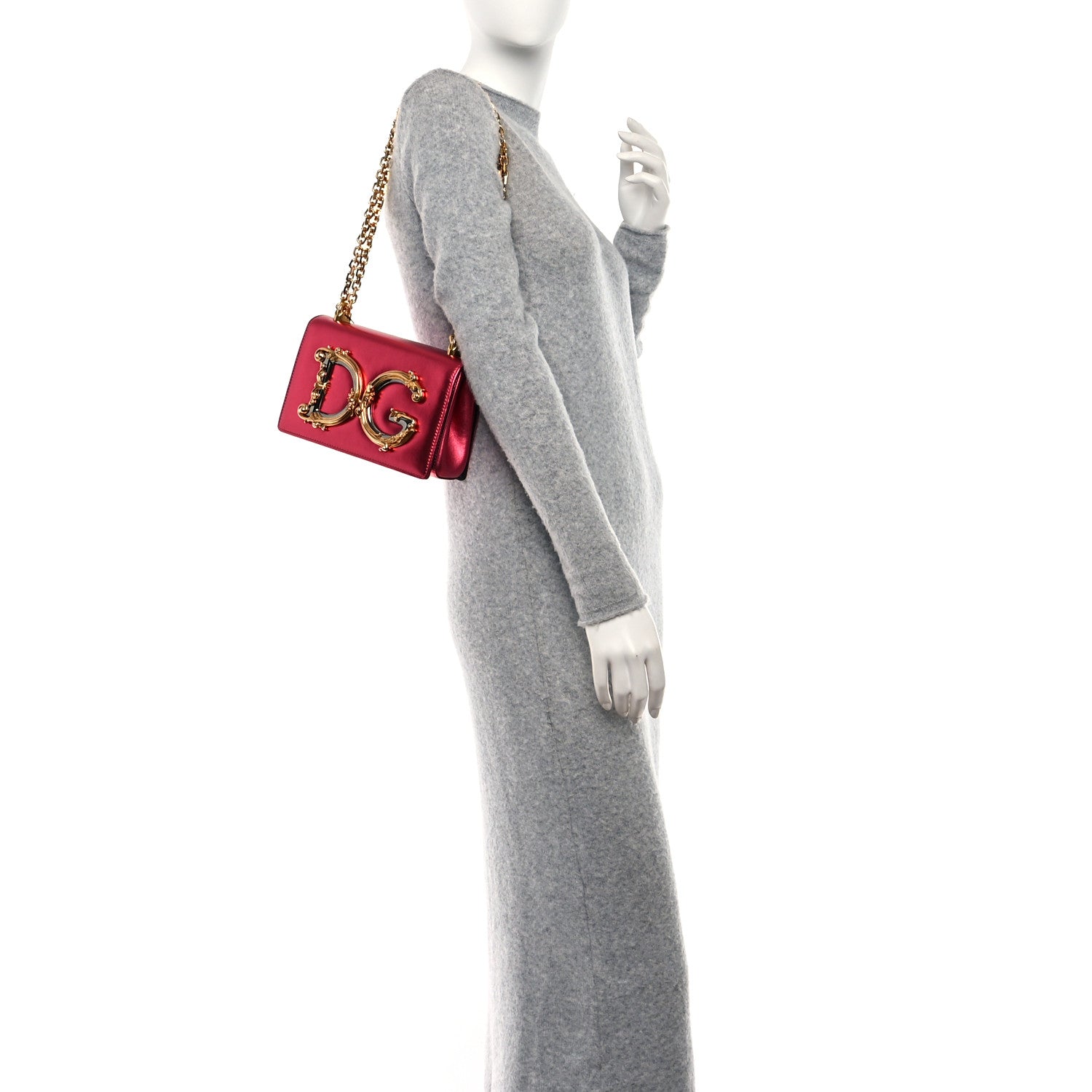 Dolce & Gabbana Metallic Calfskin DG Girls Shoulder Bag Red 2 of 9