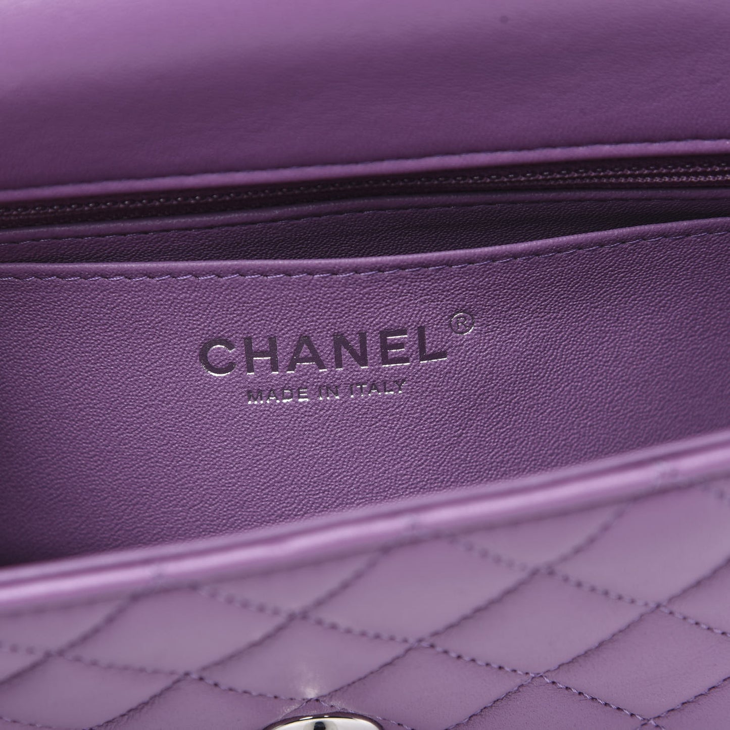 Lambskin Quilted Mini Rectangular Flap Purple