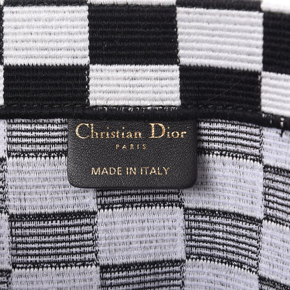 Christian Dior Canvas Embroidered Checkered Book Tote Black White 6 of 9