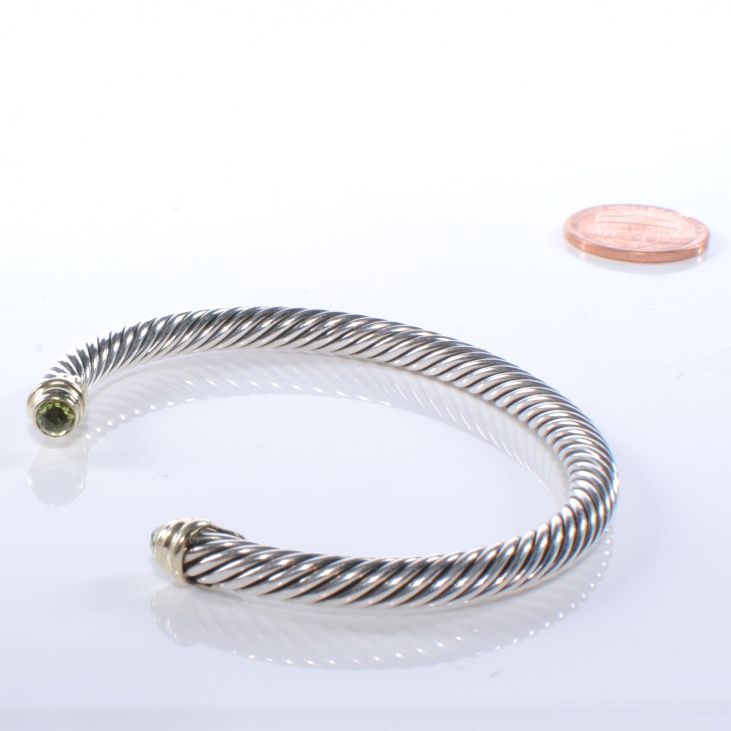 Sterling Silver 14k Peridot 5mm Cable Collection Bracelet