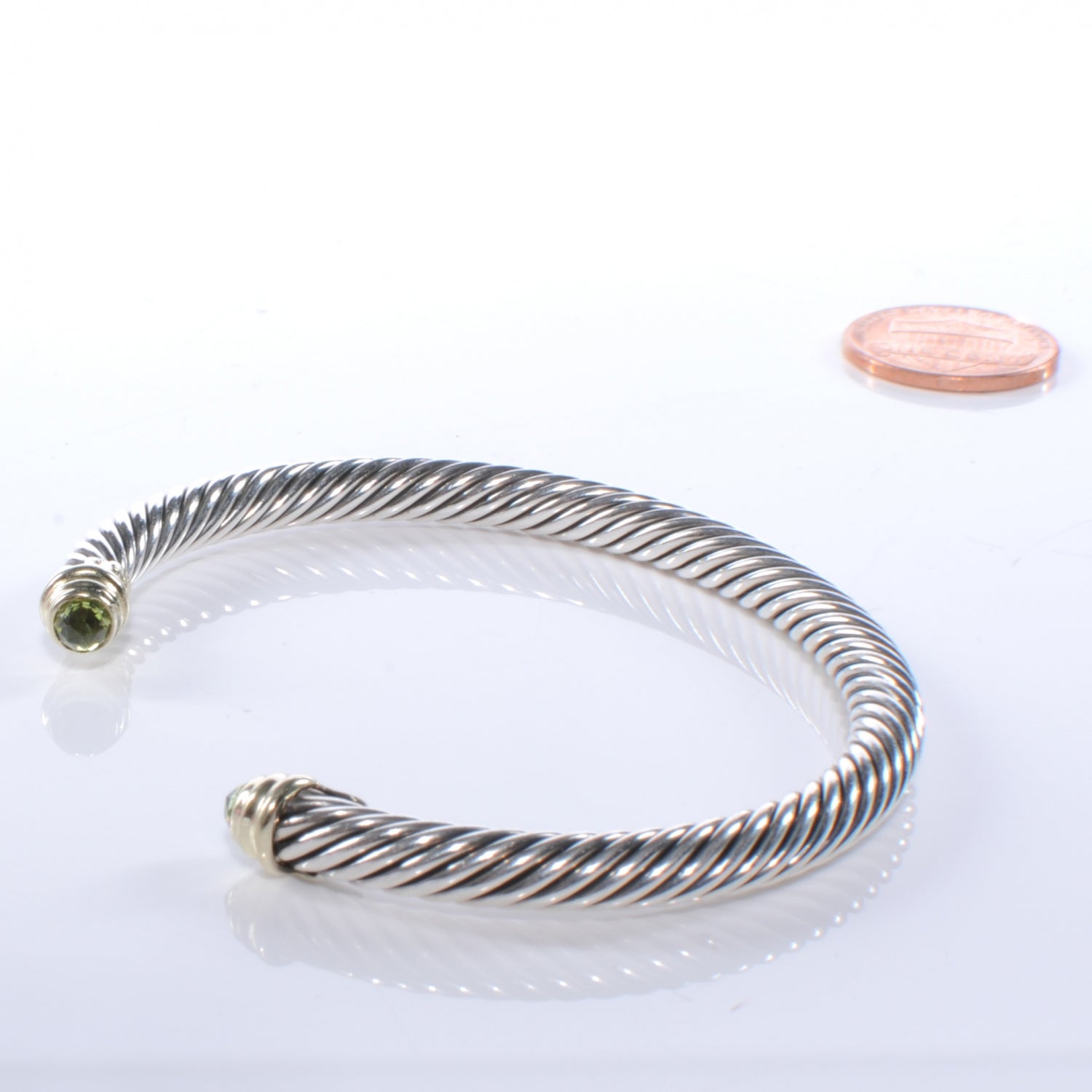 David Yurman Sterling Silver 14k Peridot 5mm Cable Collection Bracelet 3 of 5