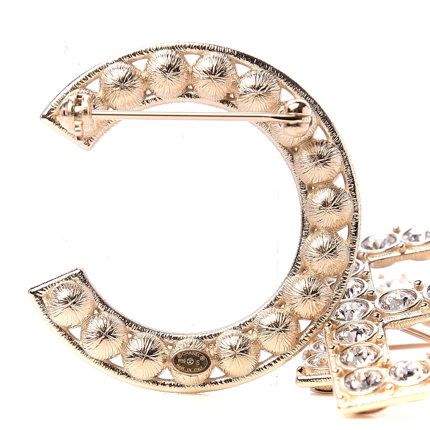 Chanel Crystal Cha-Nel Logo Brooch Set Gold 3 of 3