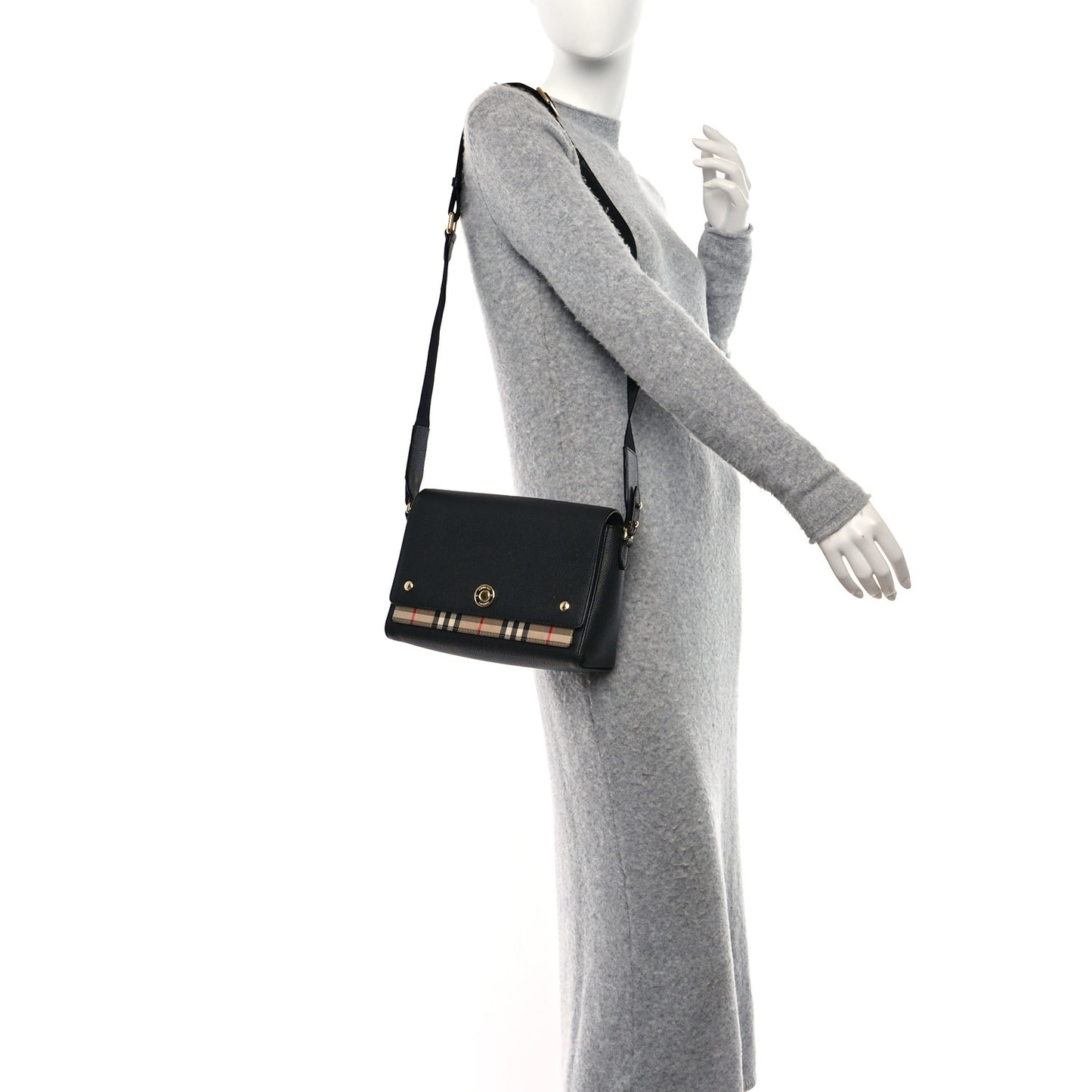 Coated Canvas Calfskin Vintage Check Medium Note Crossbody Bag Black