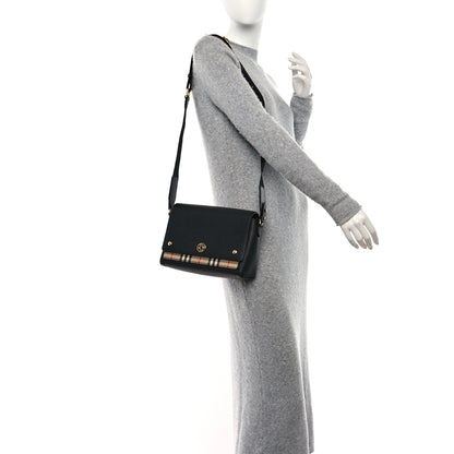 Burberry Coated Canvas Calfskin Vintage Check Medium Note Crossbody Bag Black 2 of 9