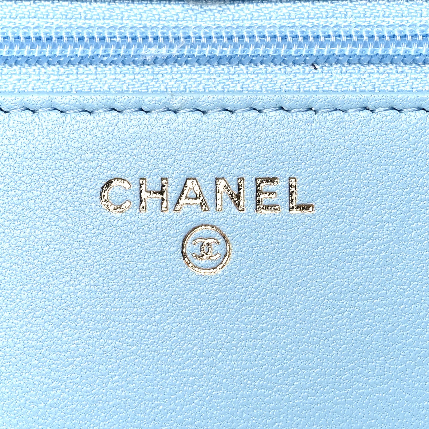 Lambskin Quilted Trendy CC Wallet On Chain WOC Light Blue