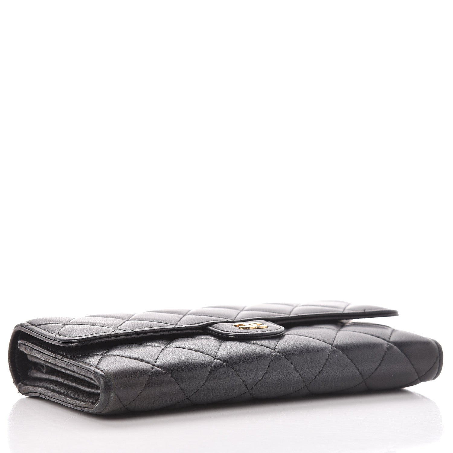 Chanel Lambskin Quilted Large Gusset Flap Wallet Black 4 of 14