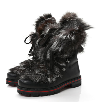 Christian Louboutin Calfskin Fur Mens Snow Black Flat Hiking Boots 43 Black 3 of 8