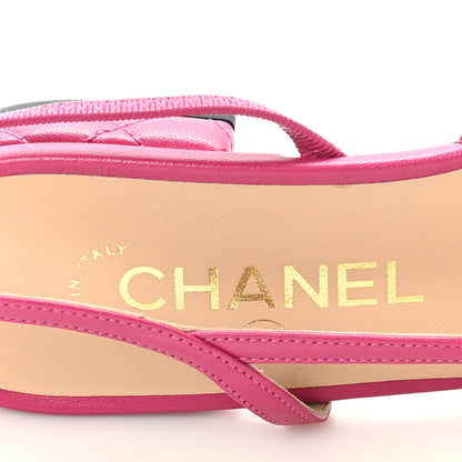 Chanel Lambskin Patent Cap Toe CC Slingback Flats 37.5 Pink Black 9 of 10