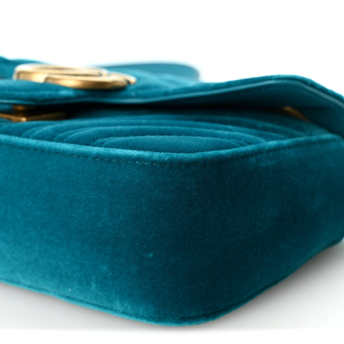Velvet Matelasse Mini GG Marmont Shoulder Bag Pavone Cyan