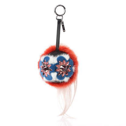 Fendi Mink Goat Fur Blossy Bag Bug Charm Strawberry Red Blue 1 of 6