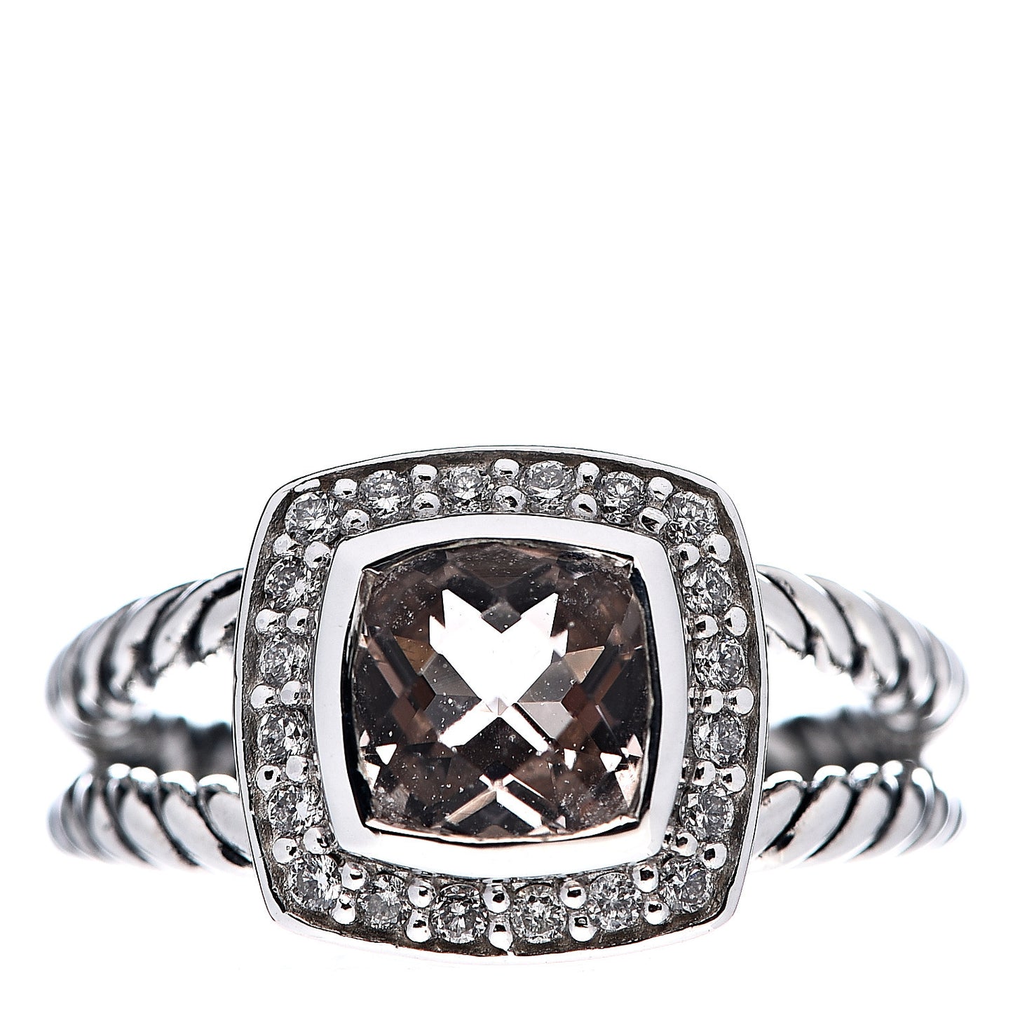 Sterling Silver Diamond Morganite 7mm Petite Albion Ring 52 6