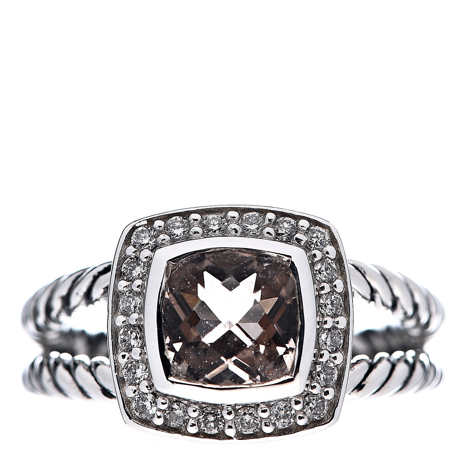 David Yurman Sterling Silver Diamond Morganite 7mm Petite Albion Ring 52 6 1 of 5