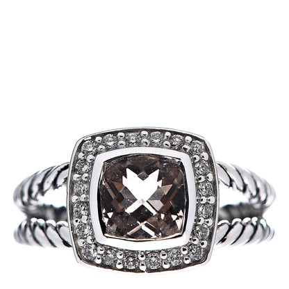David Yurman Sterling Silver Diamond Morganite 7mm Petite Albion Ring 52 6 1 of 5