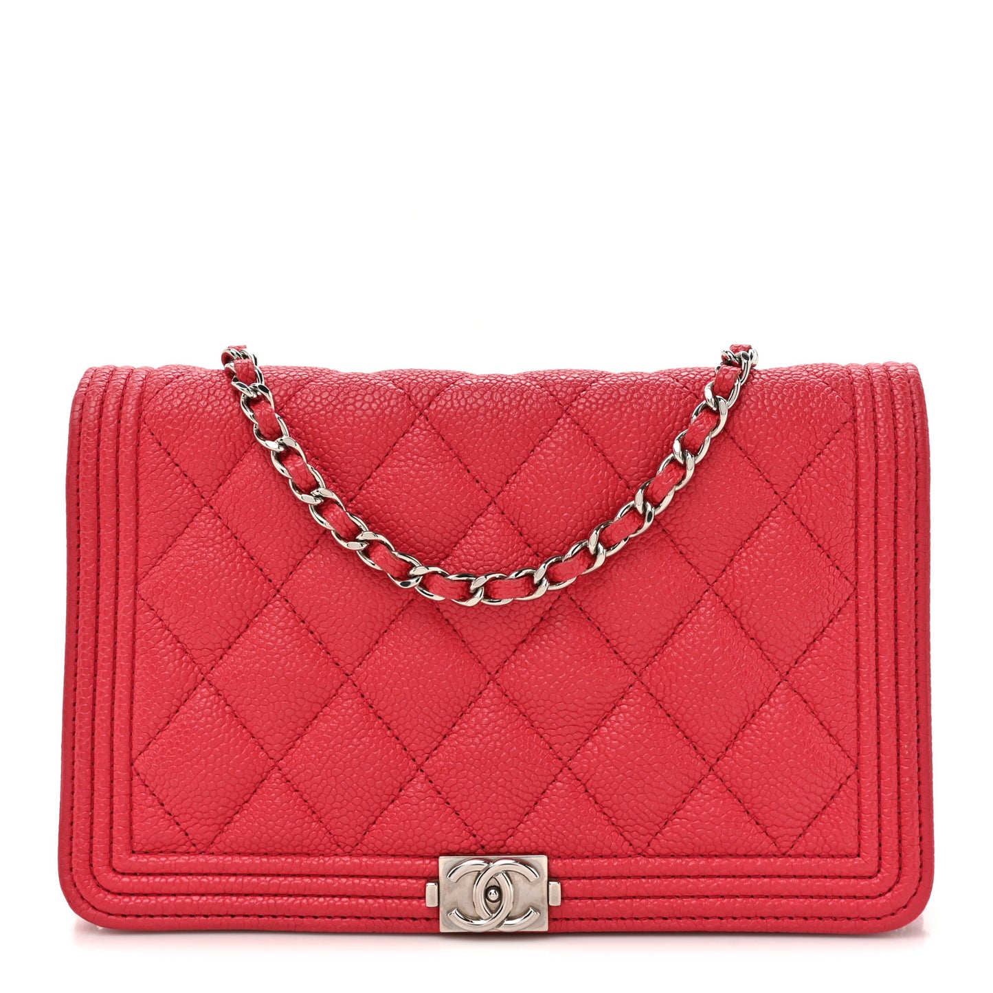 Caviar Quilted Boy Wallet On Chain WOC Dark Pink