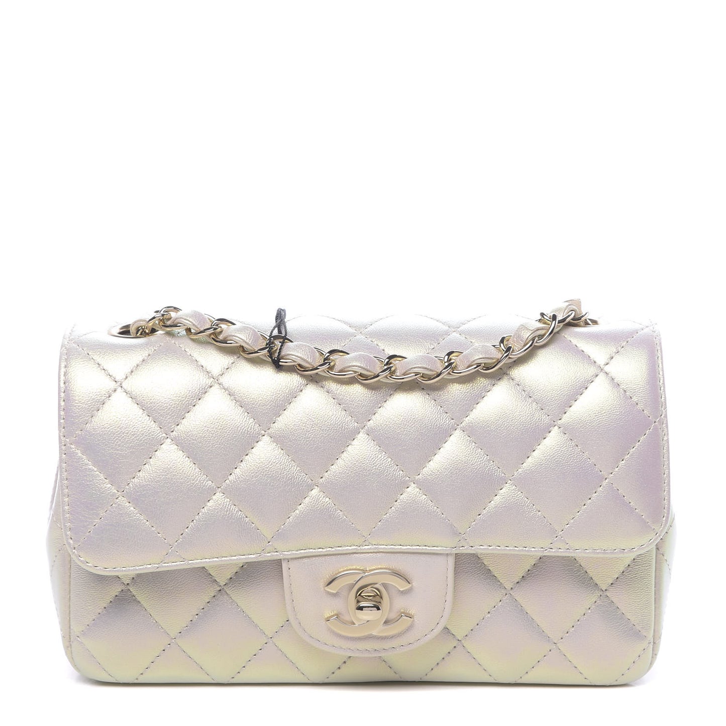 Iridescent Lambskin Quilted Mini Rectangular Flap Ivory
