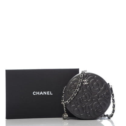 Chanel Goatskin Camellia Quilted Round Clutch With Chain Grey 10 of 10
