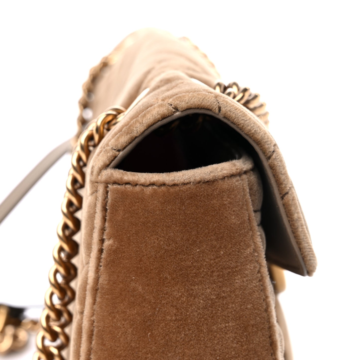 Velvet Matelasse Small GG Marmont Shoulder Bag Taupe