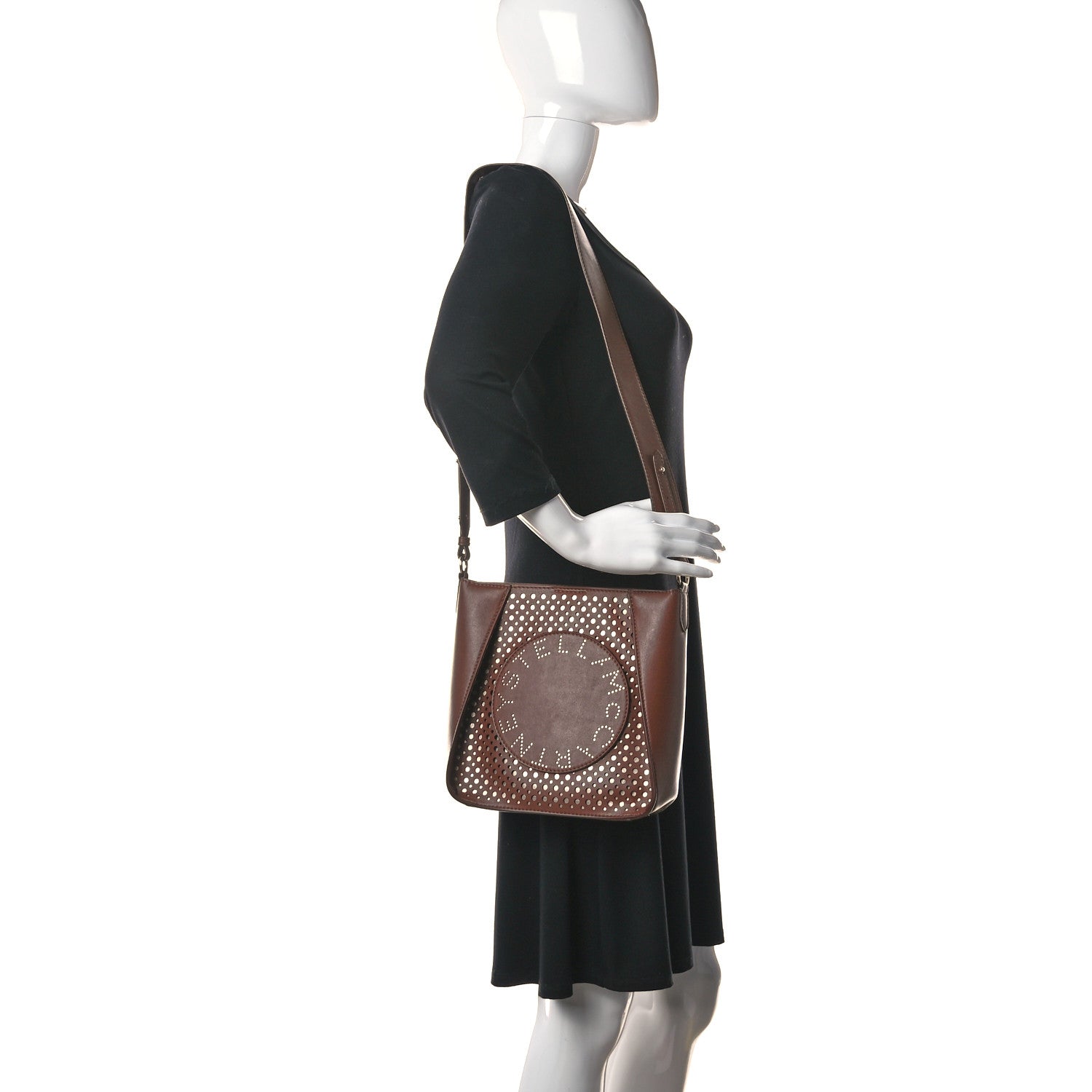 Stella McCartney Eco Alter Nappa Perforated Logo Crossbody Brown 2 of 11