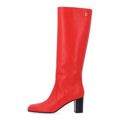 Chanel Calfskin High Boots 38 Red 1 of 11