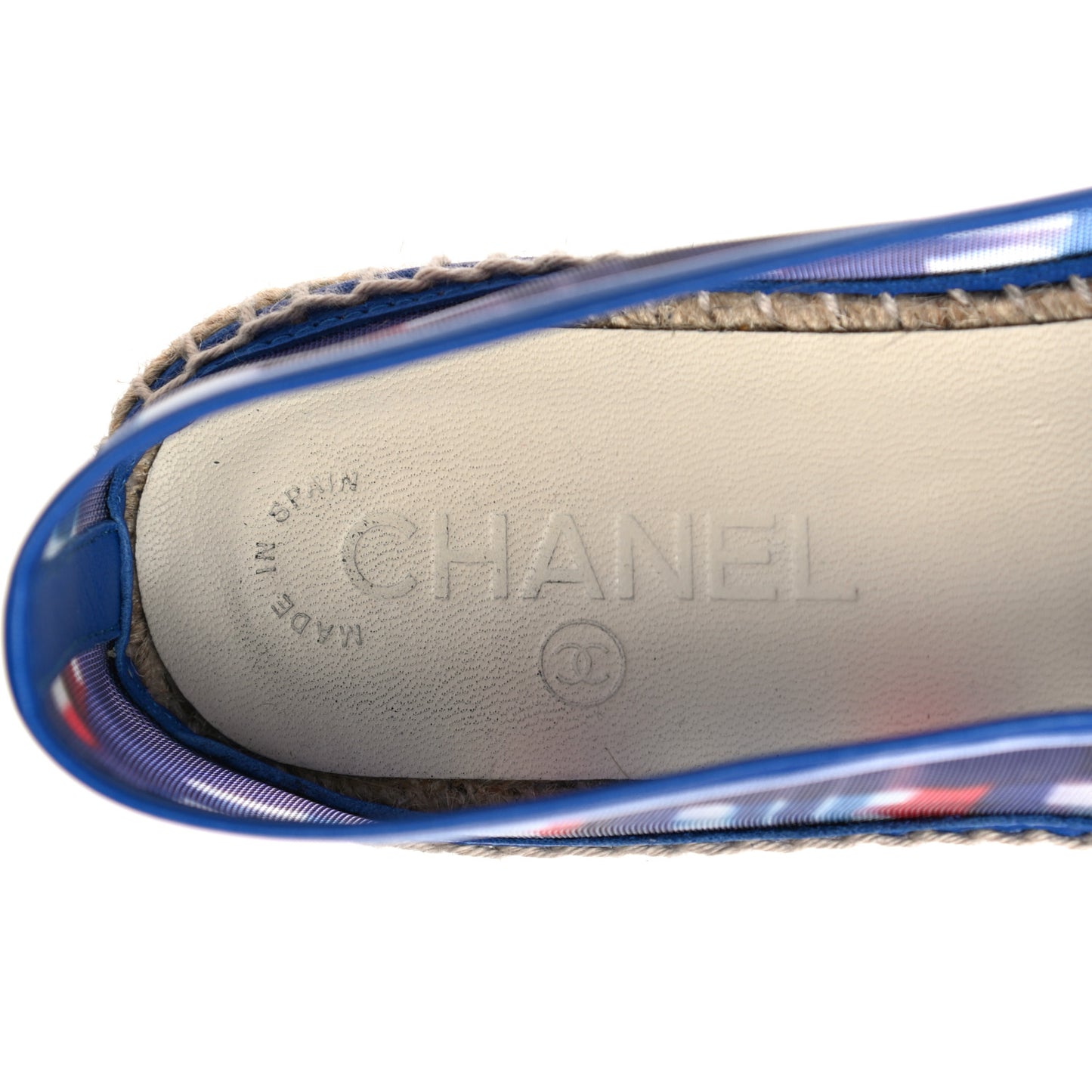 Mesh Lambskin Plaid Print CC Espadrilles 38 Blue White Red